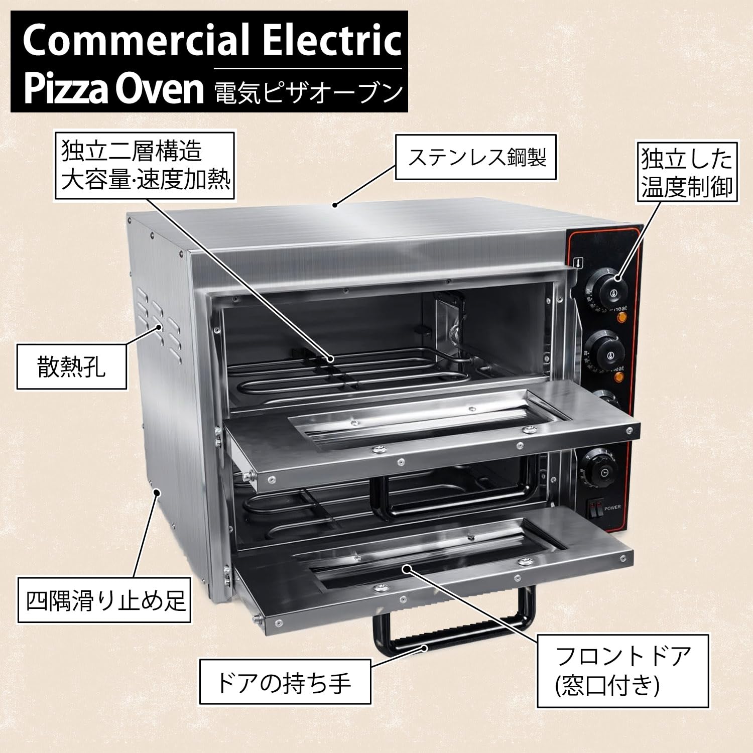 業務用 電気ピザオーブン 二層 50~300℃調整可能 卓上 アウトレット Amazon.co.jp: Kurflo 電気ピザオーブン 業務用 二層ピザオーブン 業務