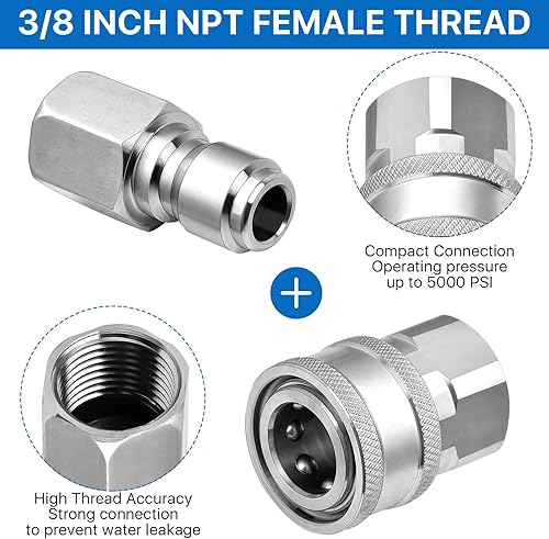 Miniatura 4 de Juego de 4 acopladores NPT para lavadora a presión de 3/8 pulgadas, kit de conexión rápida, accesorios de conexión rápida macho y hembra de acero