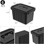 6 Bacs de rangement en plastique à quartz avec couvercle, petites boîtes à lattes, 6 Packs , Conteneur de stockage noir avec poignées