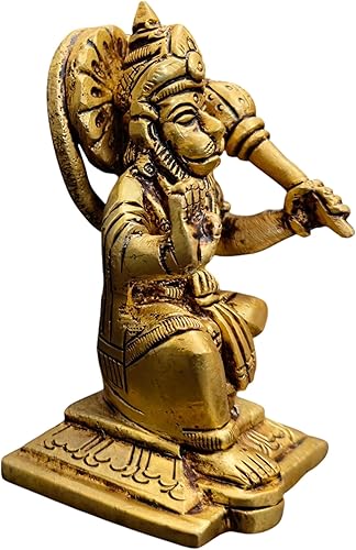 Miniatura 3 de Estatua de Lord Hanuman de latón de 3.25 pulgadas | Escultura de latón Murti para Pooja, decoración del hogar | Figura decorativa Bajrangbali