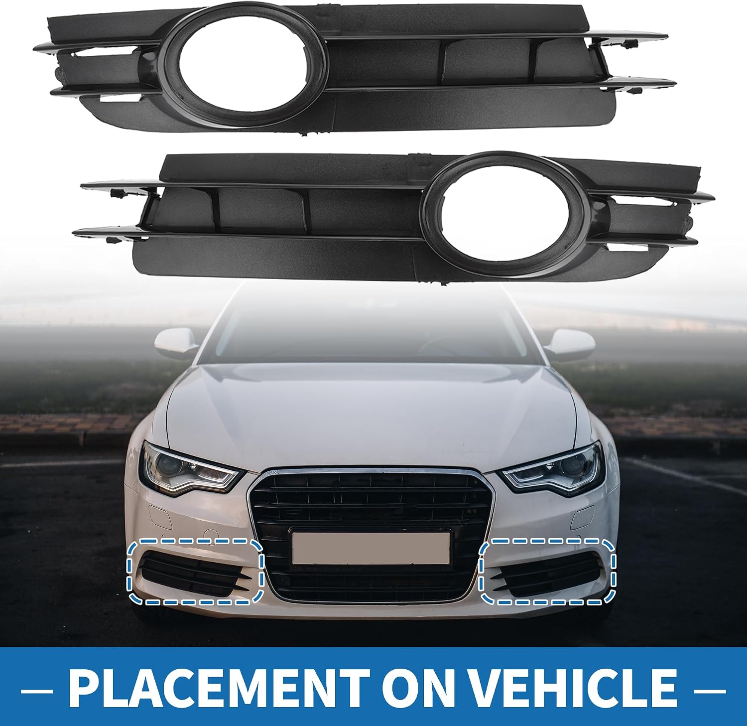 Fog Light Grill No.4F0807682A01C/4F0807681A01C 21.06"x4.06" Front Lower Bumper Fog Light Cover Inserts for Audi A6 2005-2008 ABS Black