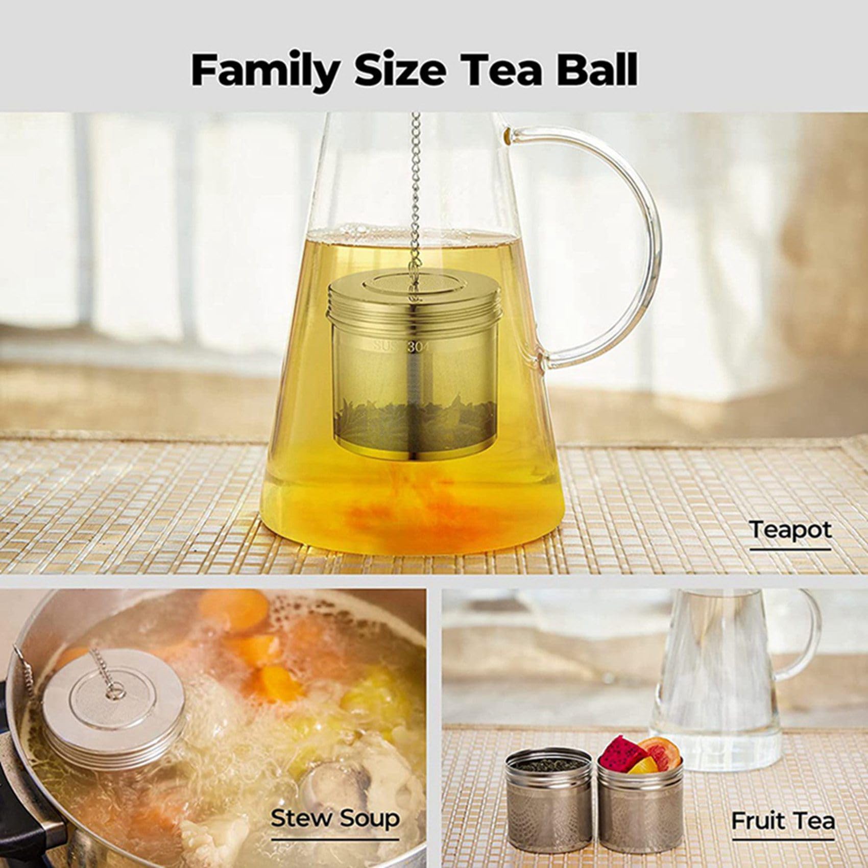 Grand Infuseur à Boules à Thé 6 Pièces pour Thé en Vrac et Infuseur à Épices pour la Cuisson, Couvercle Fileté, Passoire à Thé à Extra Fines
