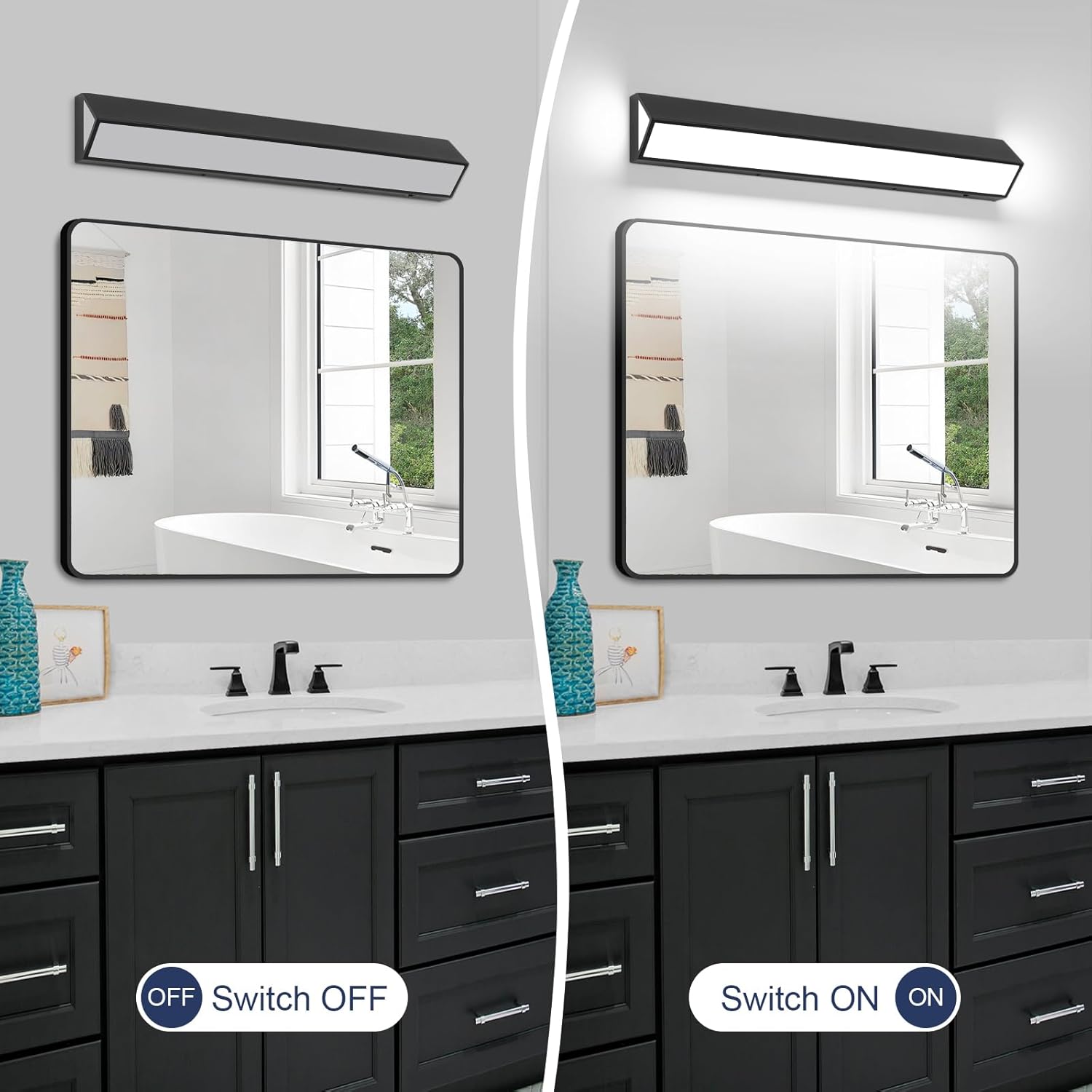 LED Modern Bathroom Vanity Light Fixtures (32-Inch, 5CCT, Dimmable), Modern Acrylic Bathroom Wall Lighting Fixtures Over Mirror, Matte Black