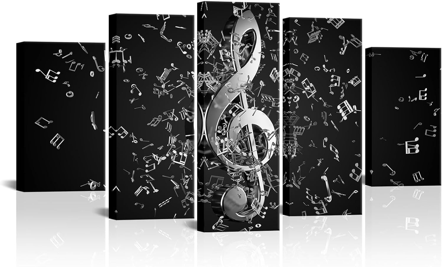 VANSEEING 5 Pieces Music Canvas Wall Art Musical Notes Picture Prints Black and White Modern Artwork Wall Decor for Music Classroom Living Room Home Studio Total 60" L x 32" W