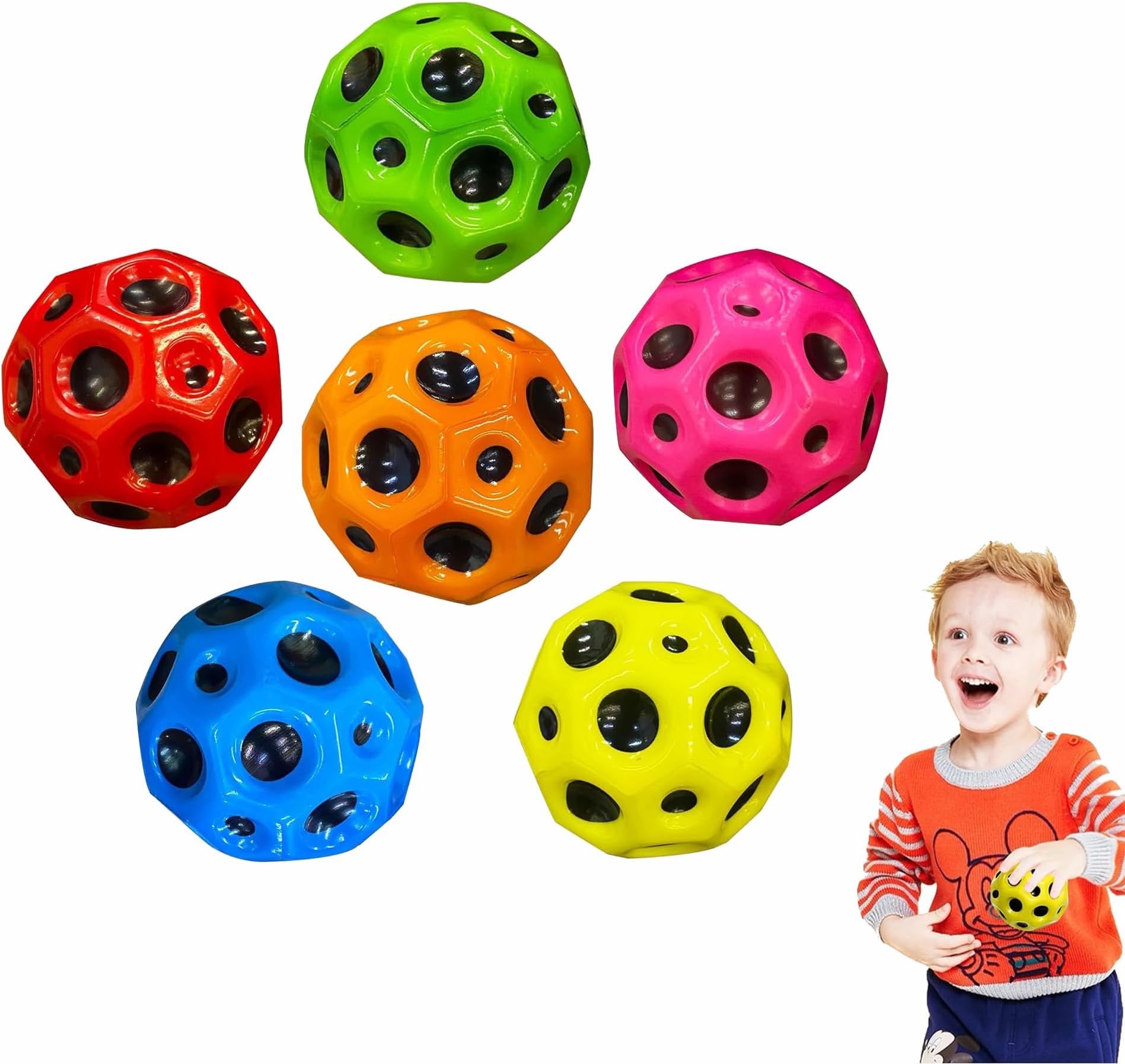 Space Ball, 6 Pcs Extreme High Bouncing Ball, Moon Ball, High Pop Bouncing Space Ball, Foam Bounce Ball Sensory Ball, Improve Hand-Eye Coordination, Easy to Grip and Catch