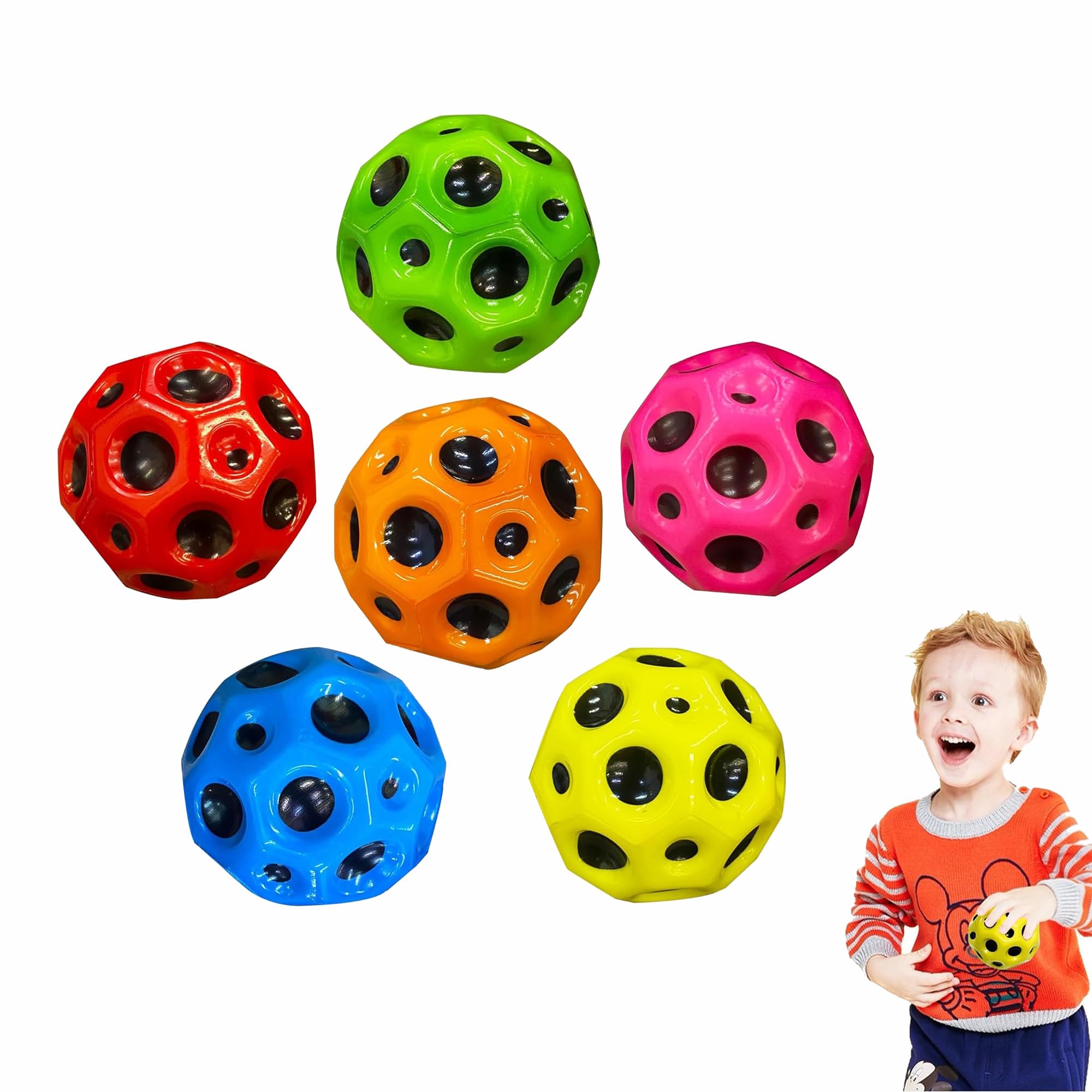 Space Ball, 6 Pcs Extreme High Bouncing Ball, Moon Ball, High Pop Bouncing Space Ball, Foam Bounce Ball Sensory Ball, Improve Hand-Eye Coordination, Easy to Grip and Catch