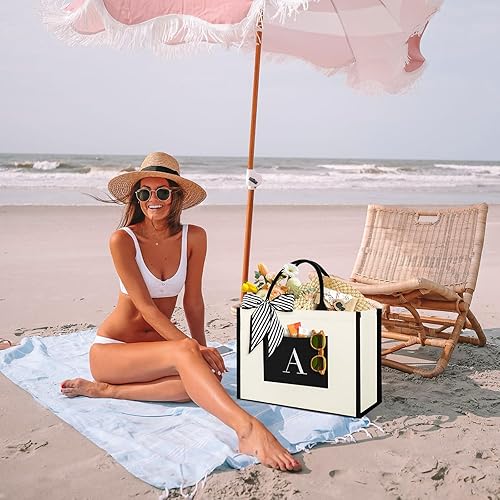 Miniatura 7 de IDEATECH Bolsa de lona para mujer, regalos de cumpleaños personalizados para mujeres, bolsa de playa con monograma ideal para bodas, vacaciones