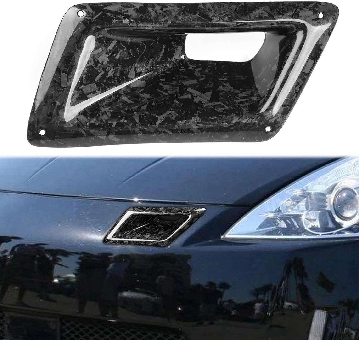 Forge Black Carbon Fiber Front Bumper Air Vent Intake Duct Cover Trim Left Side Compatible with Nissan 350Z Z33 2006-2009