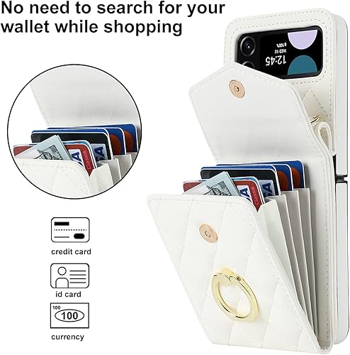 Miniatura 4 de Asuwish Funda para teléfono Samsung Galaxy Z Flip 3 5G 2021 con anillo de bloqueo RFID, correa de muñeca cruzada, soporte para tarjeta, ranura