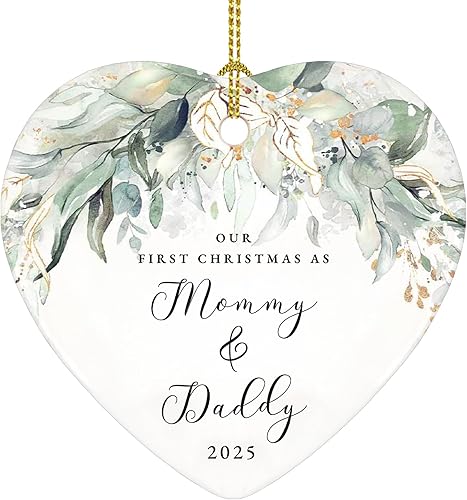 Adorno para padres recién nacidos 2023, primera Navidad como mamá y papá 2023, regalos para padres por primera vez, 2.9 pulgadas, de cerámica,