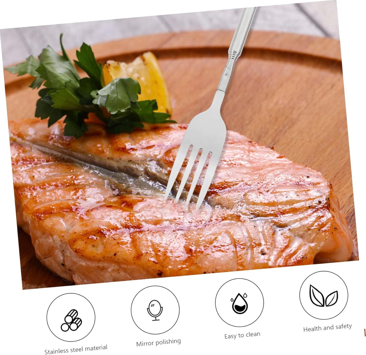 Telescopic Stainless Steel Fork, Extendable Cooking Tool for BBQ/Fondue/Fruit Pickling | Retractable Long Handle Design for Indoor Kitchen and Outdoor Camping (25.5 Inch)