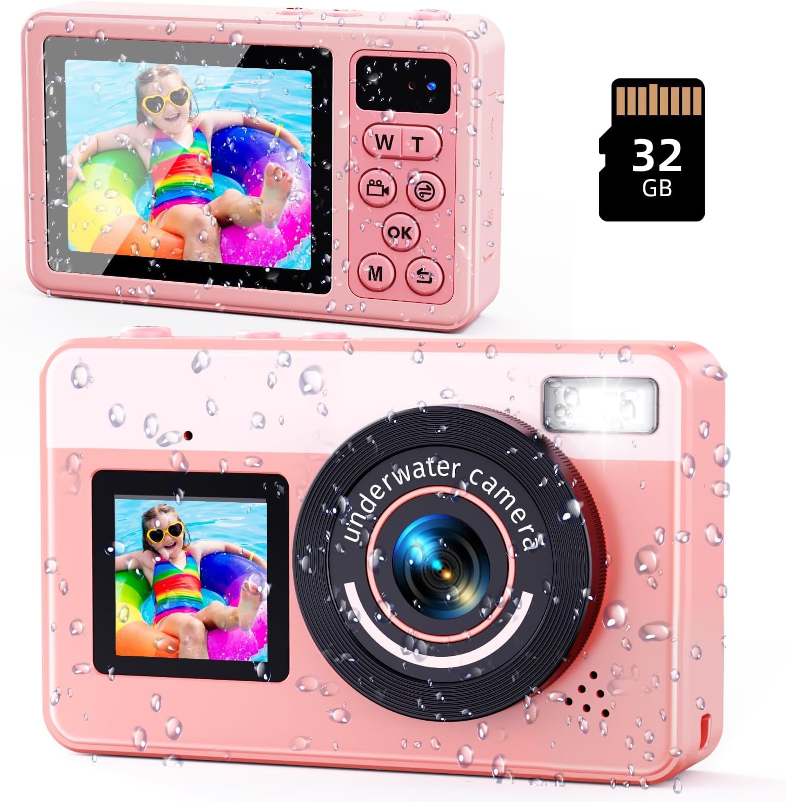 Underwater Digital Camera - MaxMango 10 FT Waterproof Floating Camera with 32GB Card, Dual Screen Selfie Camera for Snorkeling, Swimming, Skiing, 48MP 18X Autofocus Compact Point and Shoot Digital
