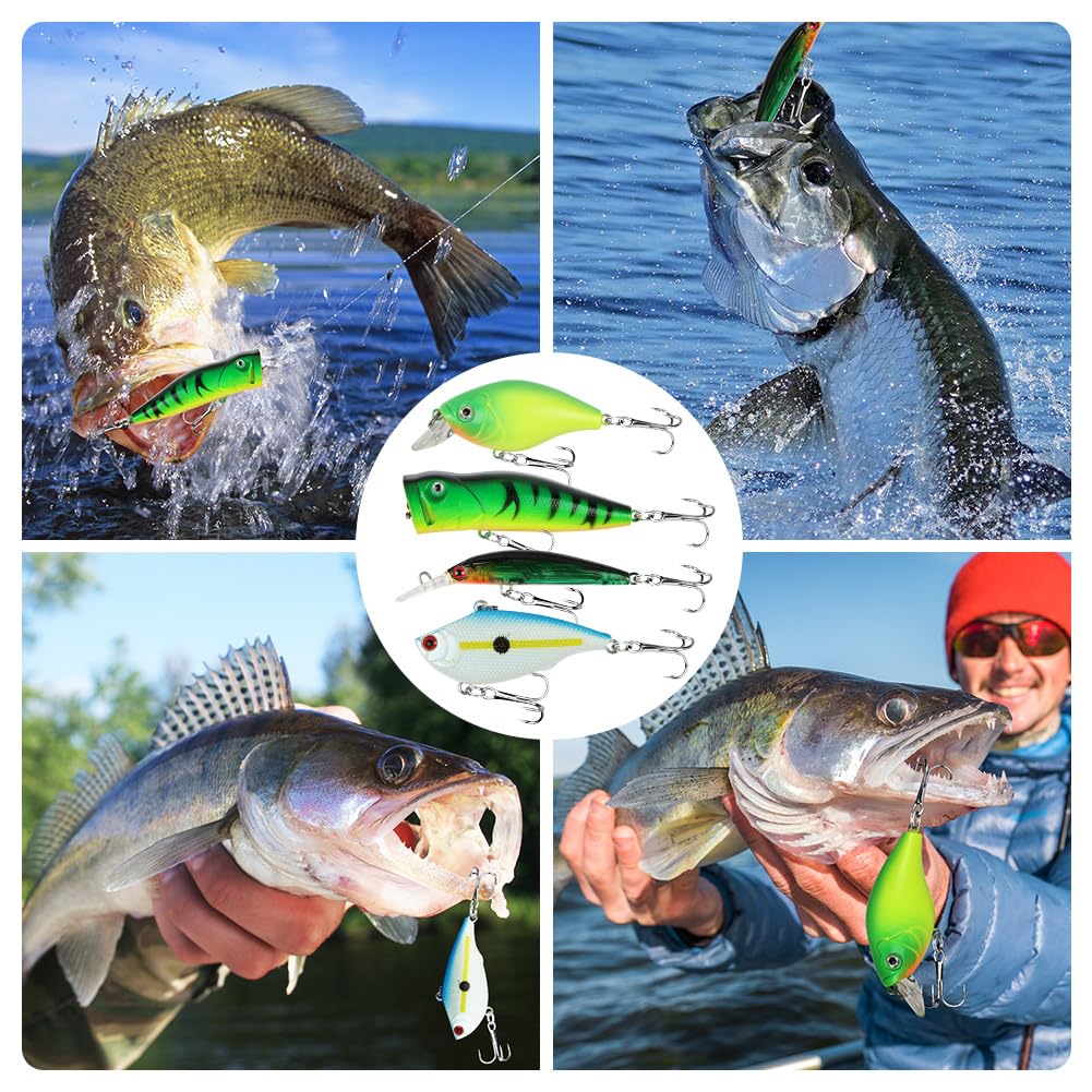 Vicloon Zestaw przynęt wędkarskich, pływające przynęty zestaw przynęt wędkarskich, plastikowe robaki, prezent wędkarski, Minnow, Popper, twarde metalowe przynęty, miękkie igi wędkarskie haczyki