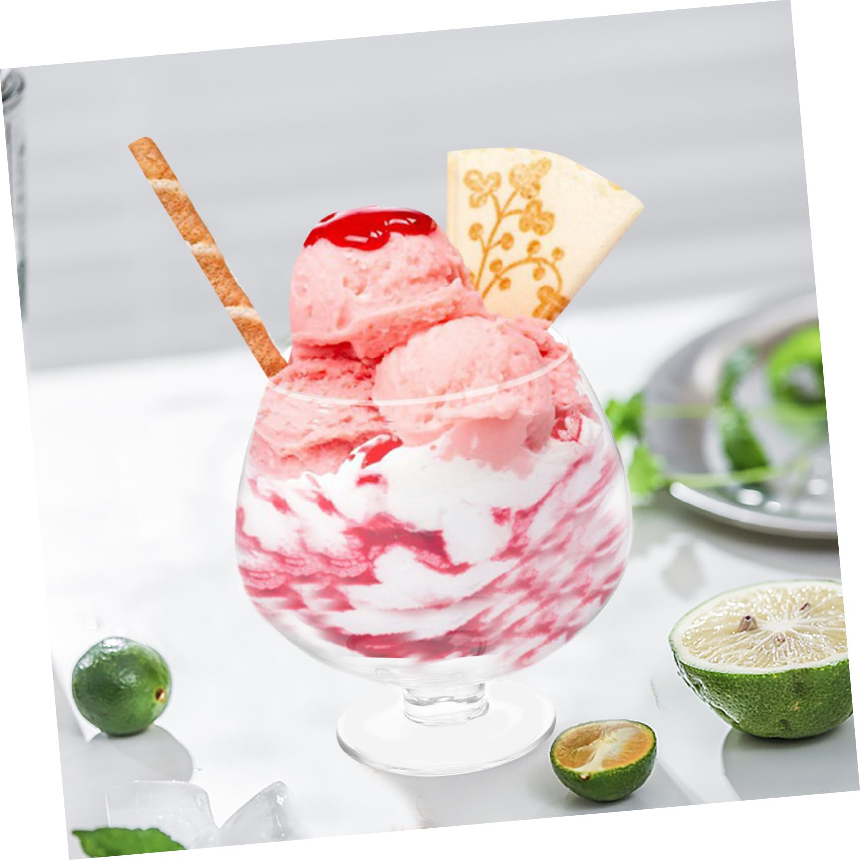Mikikit Coppa di Vetro per Gelato 1500ml Grande Capacità, Resistente al Frigorifero, Design Semplice e Contorni Morbidi, per Dessert e Frutta