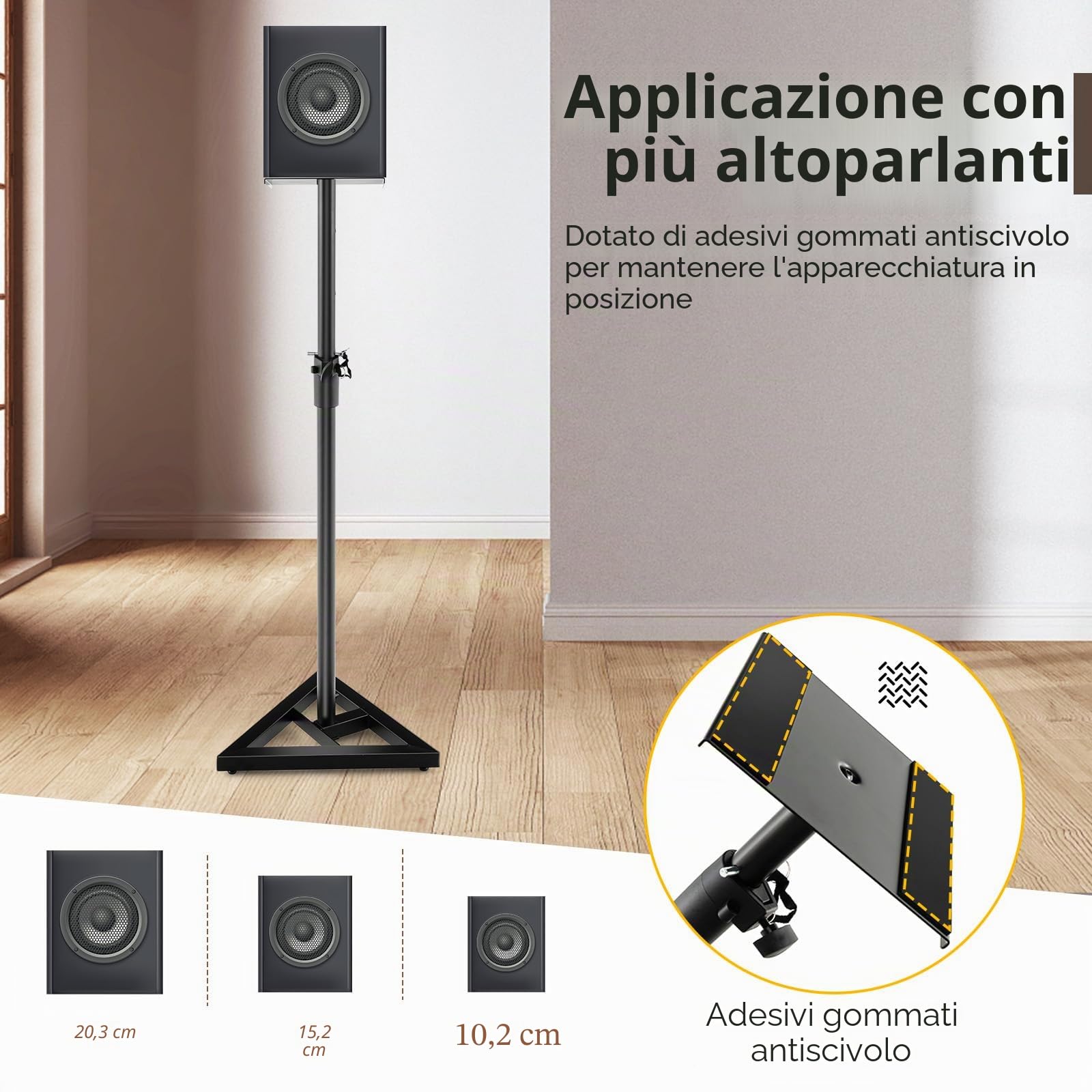 KOMFOTTEU Set di 2 Supporti per Altoparlanti da Pavimento, Regolabile in Altezza da 97 a 157 cm, Stabile con Struttura a 3 Zampe, Vassoio in Metallo fino a 50 kg, Stativi per Casse Audio, Nero