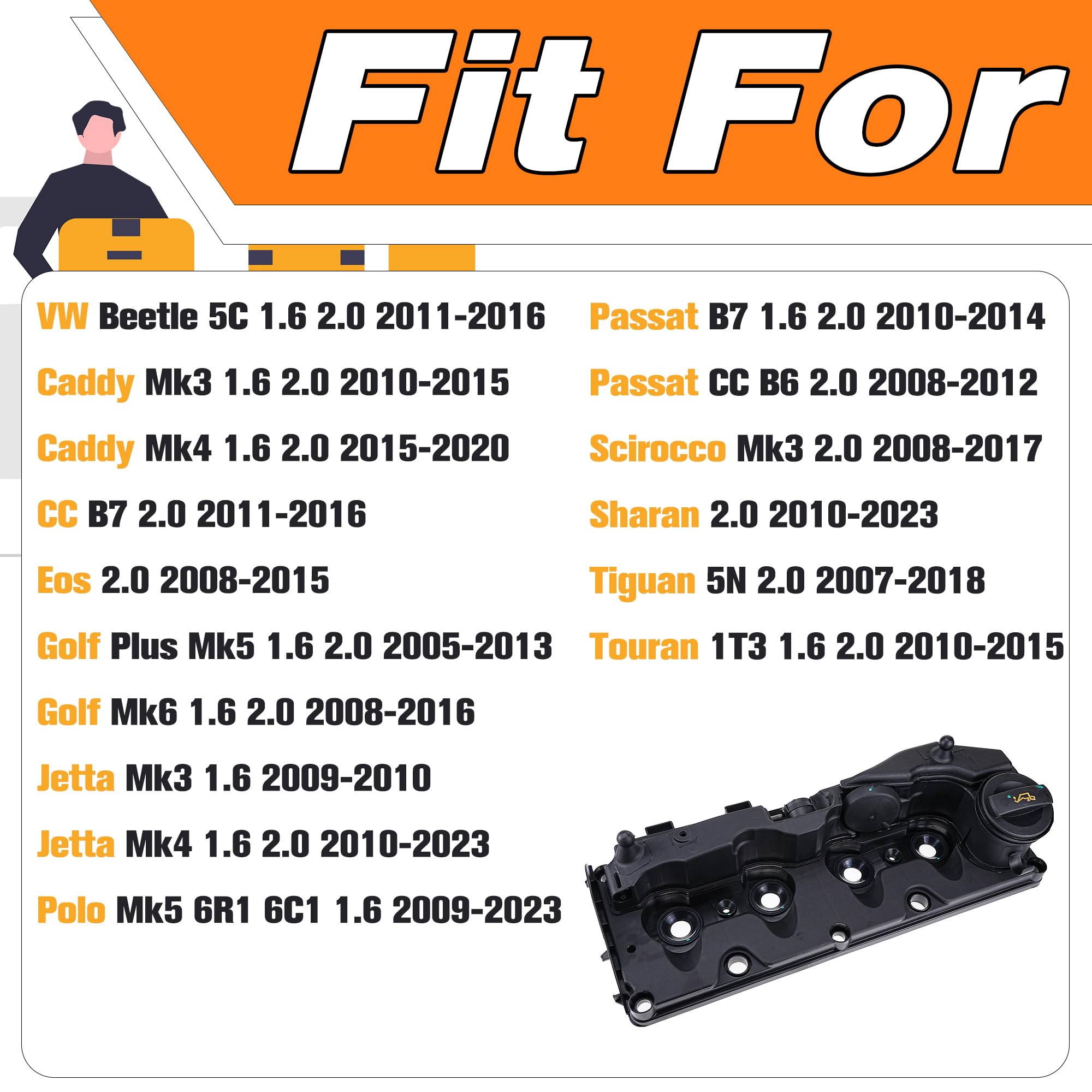 Coperchio bilanciere valvola motore con guarnizione compatibile per Audi A1 8X A3 8P Q3 8U Altea XL Ibiza 6J Leon 1P Octavia Superb Mk2 Golf Mk6 Polo 6R 6C 1.6 2.0 Sostituire # 03L103469R, 03L103483C