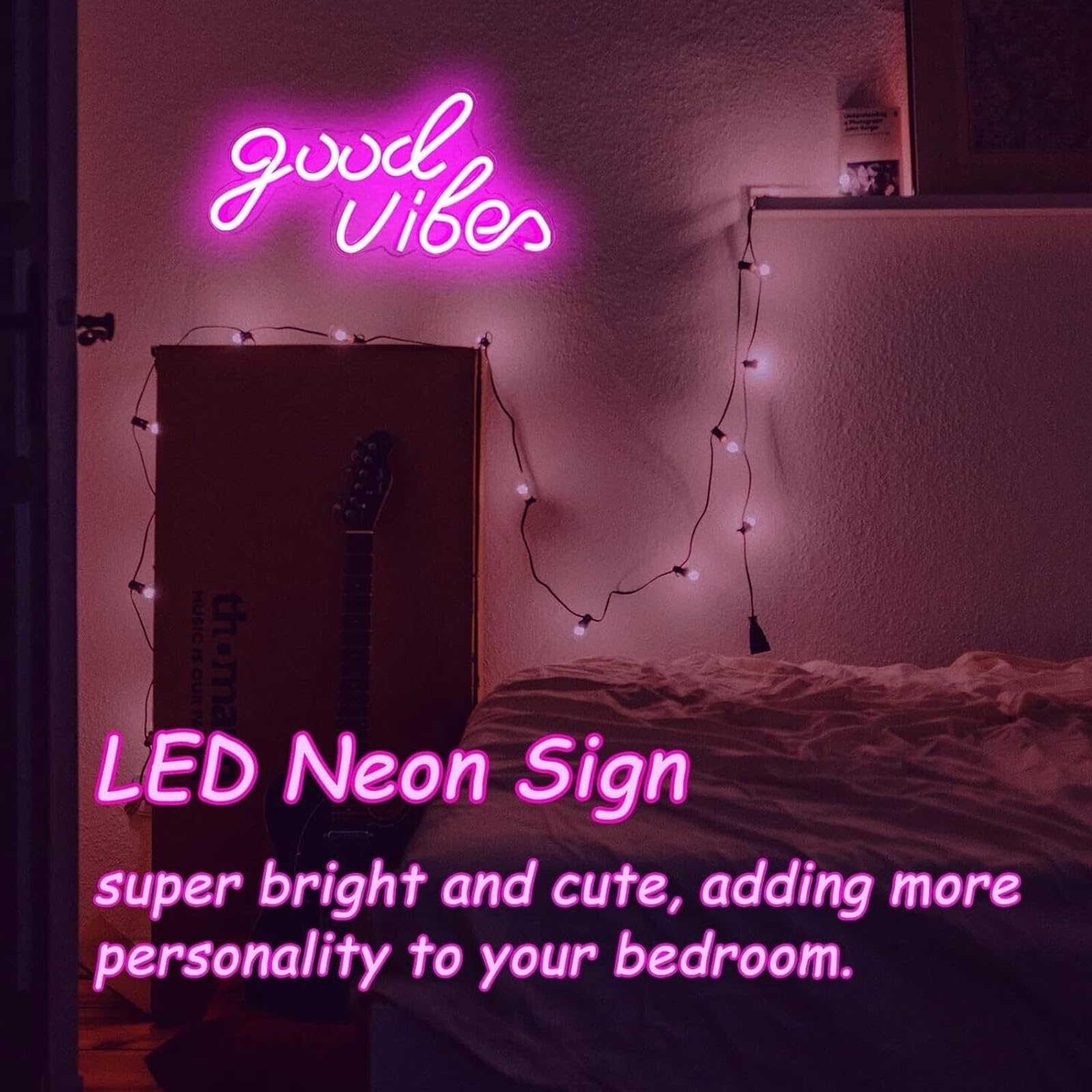 Good Vibes Neon Light Sign, insegne al Neon Good Vibes, Scritta Neon da Parete Insegne al Neon a LED, LED Night Light, Alimentata da USB Insegne Luminose per Camera da Letto Bar Club