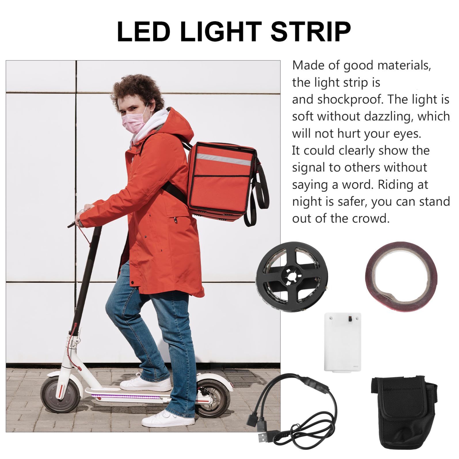 Striscia Luminosa per Monopattino Elettrico, Luci Monopattino senza Abbagliare, Autoadesiva, Ricambio Decorativo per Scooter