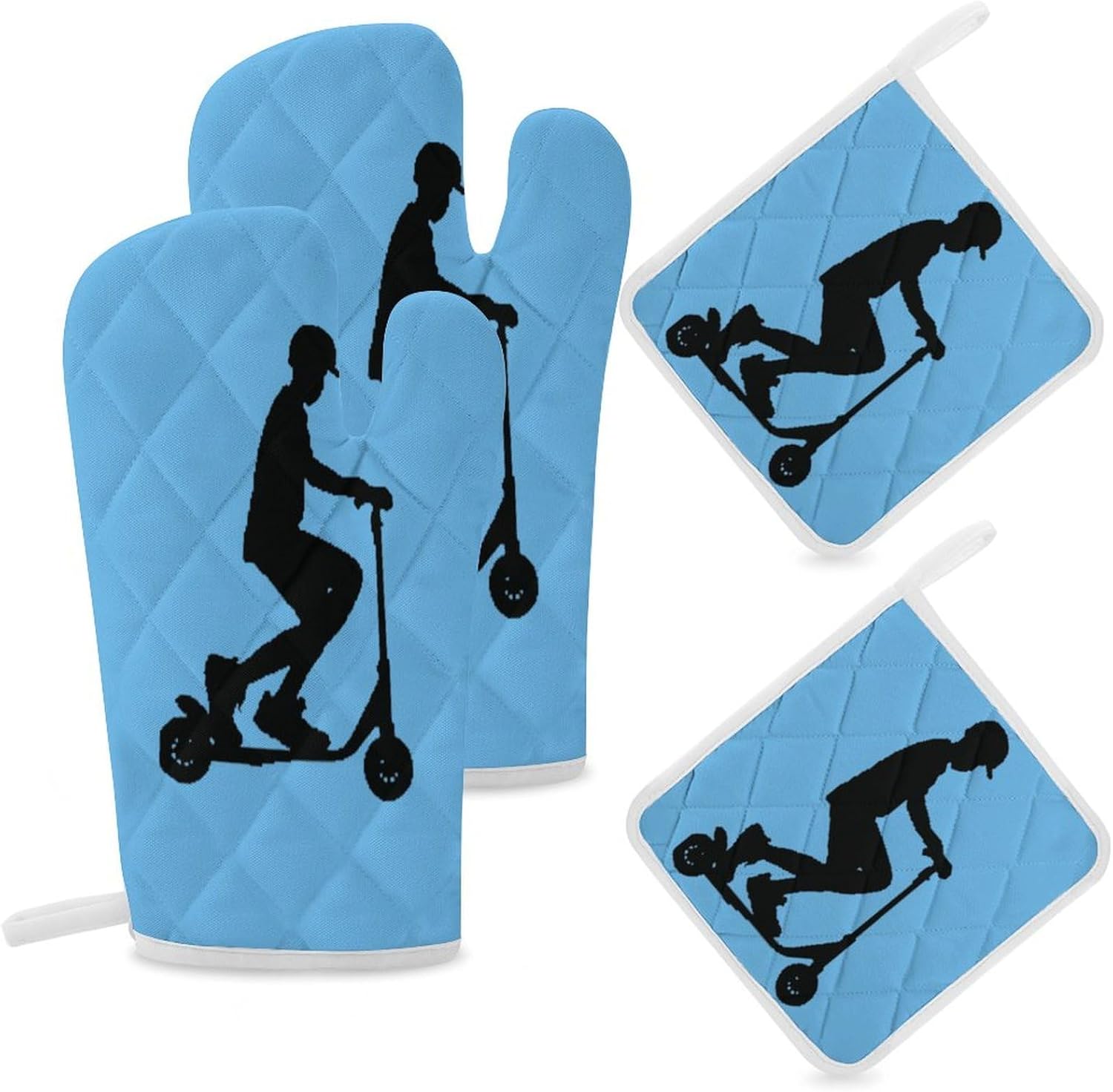 Scooter Move-Stunt Scooter 4 Pcs Oven Mitts and Pot Holders Set High Heat Resistant Long Kitchen Oven Glove Potholders