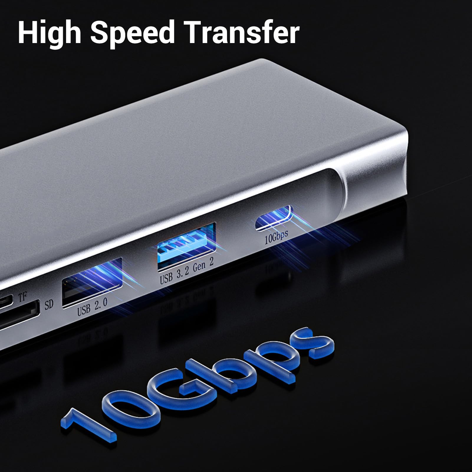 Adattatore Multiporta Hub TIPO C, Uscita Video 4K, Hub USB C per Laptop 8 in 1 per Lega di Alluminio Multifunzionale