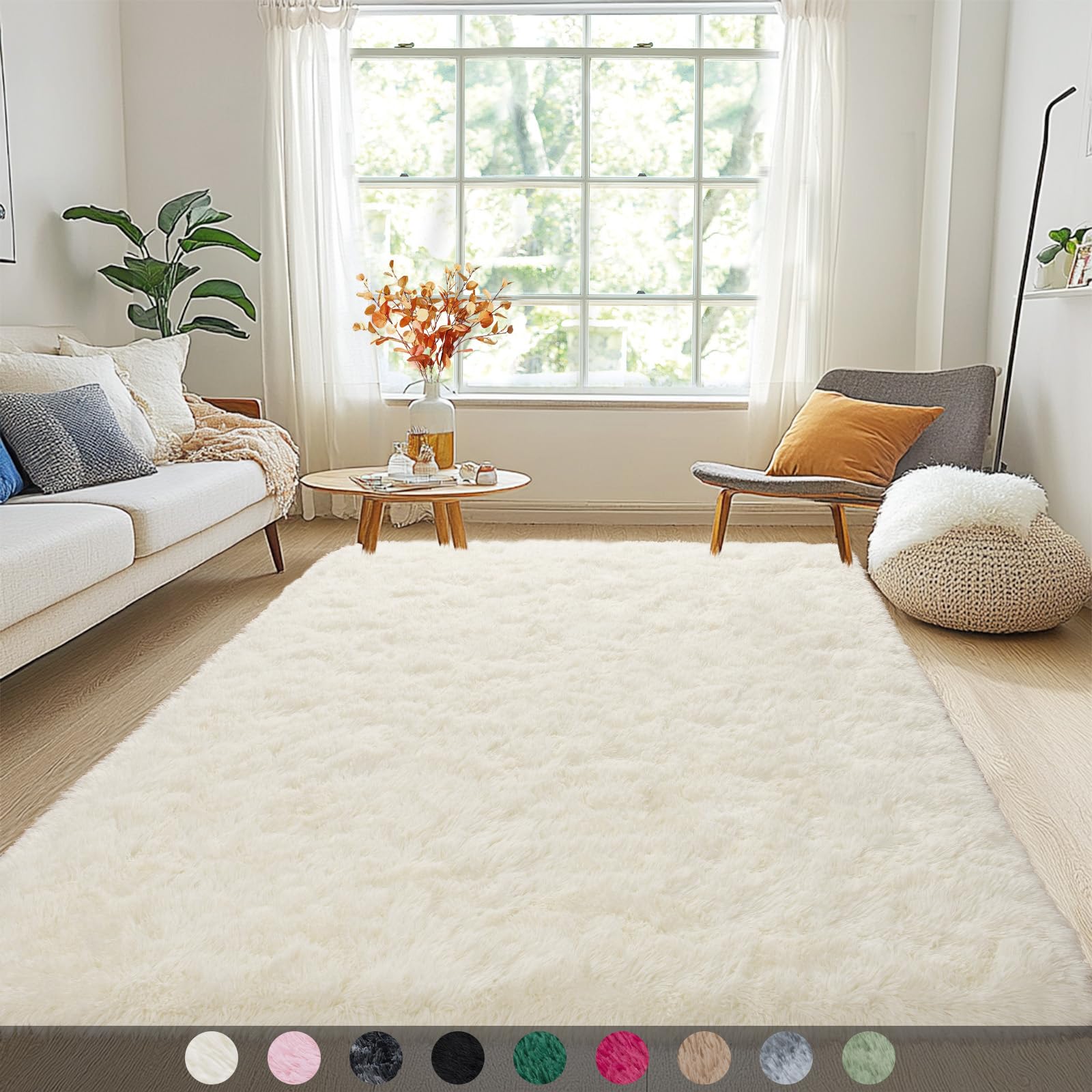 Amazon.com: Mugorn 6x9 Rugs for Living Room, Large Fluffy Cream White ...