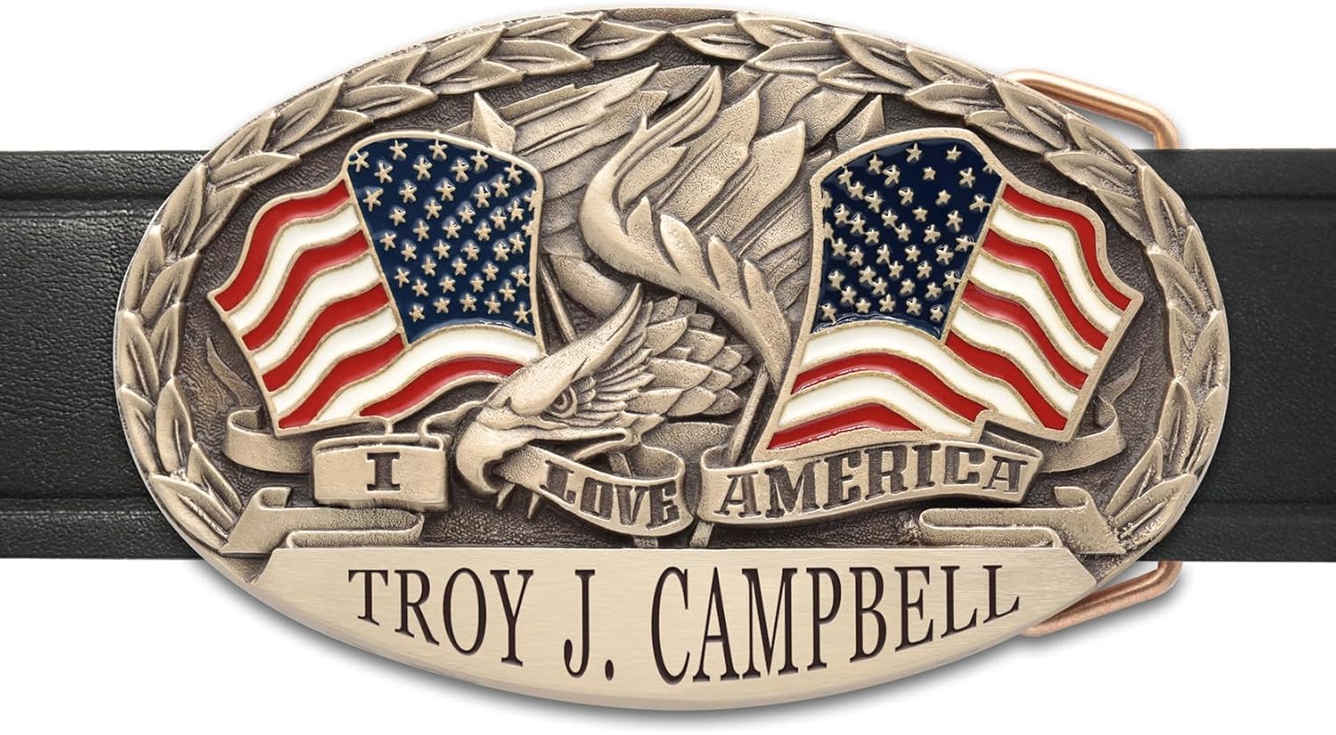 Indiana Metal Craft I Love America Personalized Solid Brass Belt Buckle