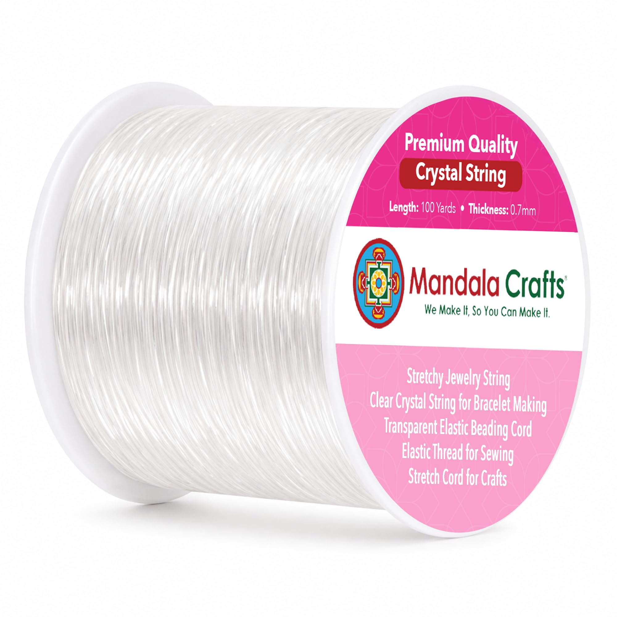 Mandala Crafts 0.7mm Stretchy Transparent Crystal String – 100 Yards Clear Elastic Beading Cord Thread for Bracelet Making, Necklace & Jewelry Making
