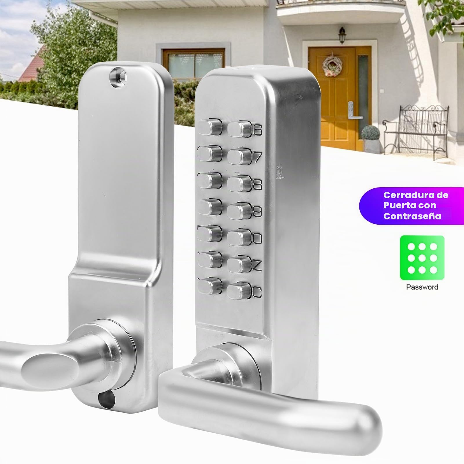 Cerradura de puerta de contraseña mecánica digital, Botón pulsador Teclado de código digital, Gabinete de puerta exterior para interiores, Cerradura de manija de puerta Impermeable
