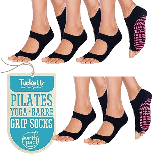 Tucketts Toeless Pilates Socks with Grips for Women, Non-Slip Yoga & Barre Socks for Stability & Barefoot Workouts, Size 6-13
