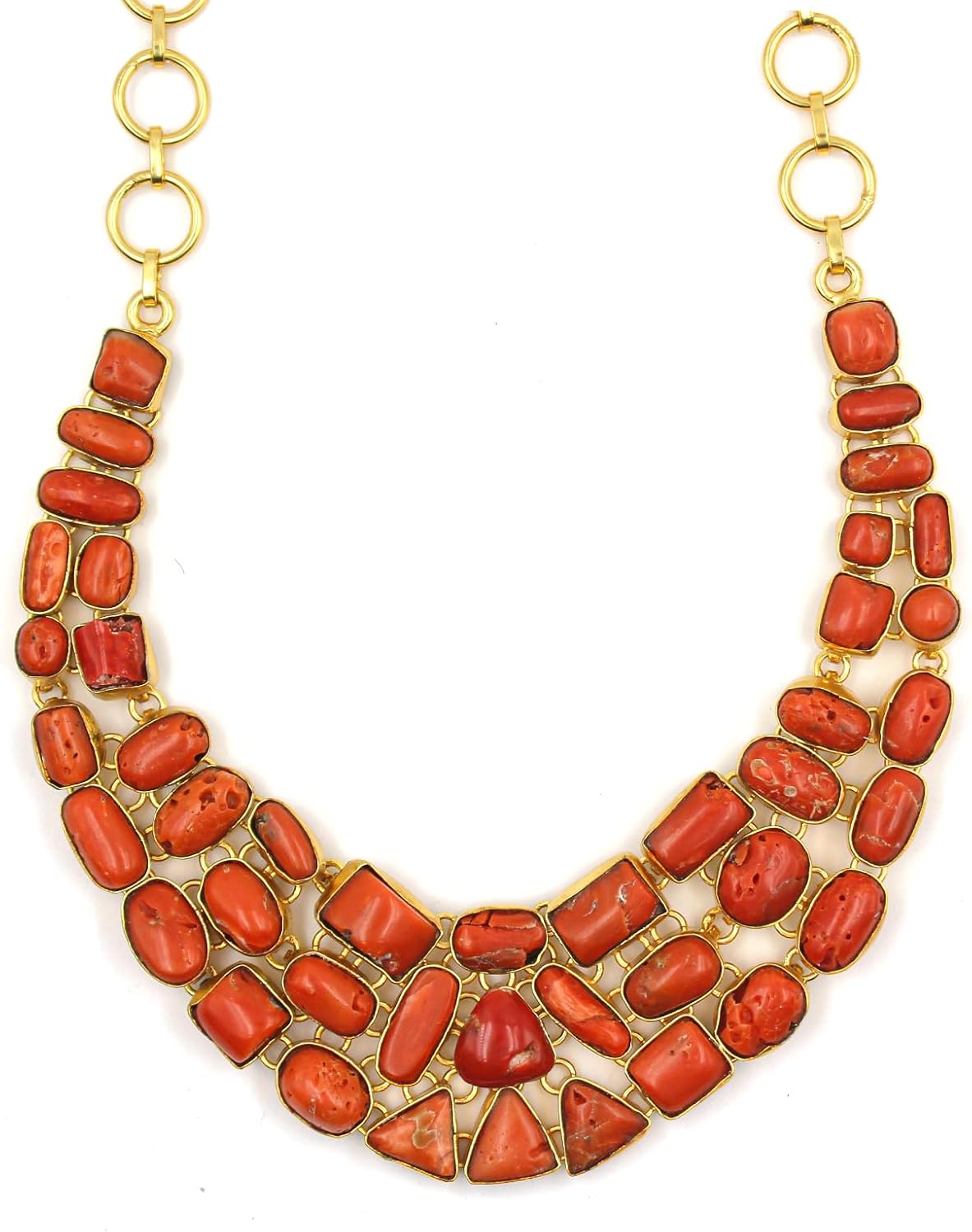 Tibetan Silver Collar Necklace for Women, Handmade Gold Plated Designer Jewellery, Genuine Coral Gemstone Fashion Necklace