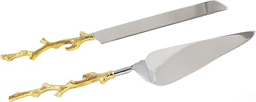 Miniatura 3 de RS Accessories LLC Juego de servidores, pasteles, pasteles, cubiertos del desierto, diseño de rama de árbol, 2 piezas de acero inoxidable 1810 con