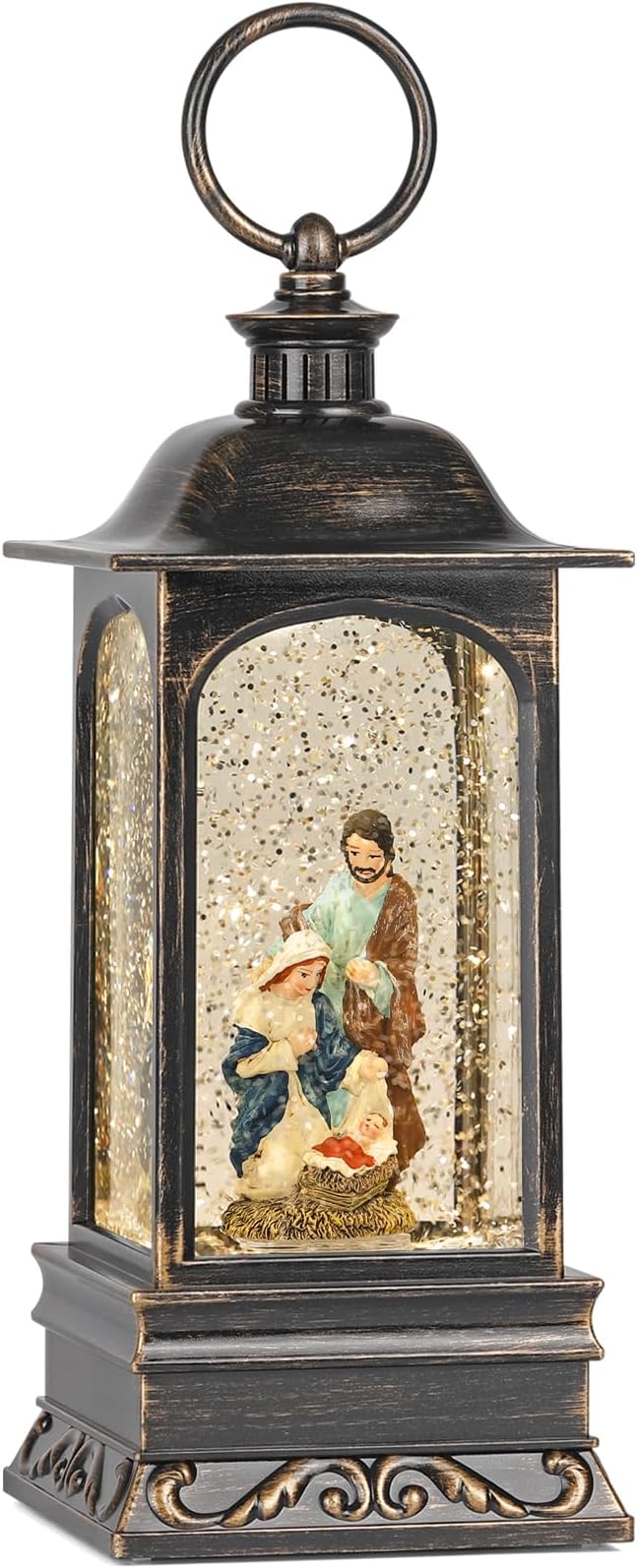 Snow Globe Christmas Decorations, 6H Timer Lighted Snow Globe Lantern Musical Lantern for Christmas Festival Decor (Nativity)