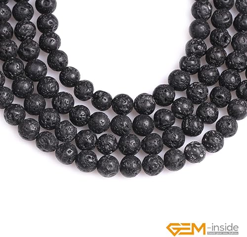 Miniatura 4 de GEM-Inside Cuentas sueltas de piedra preciosa de lava negra de 10mm bien pulidas, piedra energética de cristal con poder para hacer joyas, 15