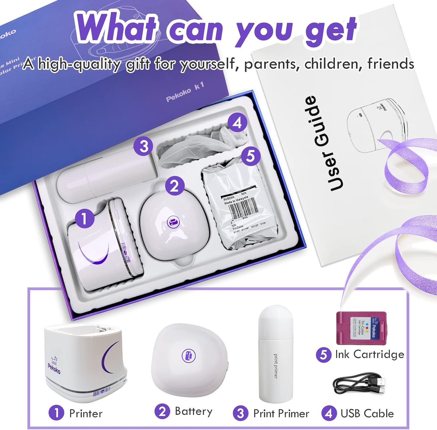 PEKOKO Handheld Printer Portable Mini Inkjet Printer Color Barcode Printer 1200dpi Wireless