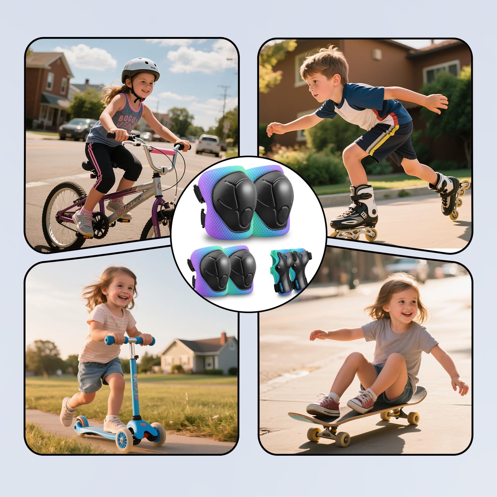 Set di ginocchiere protettive per bambini da 3 a 14 anni, ginocchiere e gomitiere con protezioni per il polso 3 in 1, per pattinaggio, ciclismo, pattini a rotelle, scooter