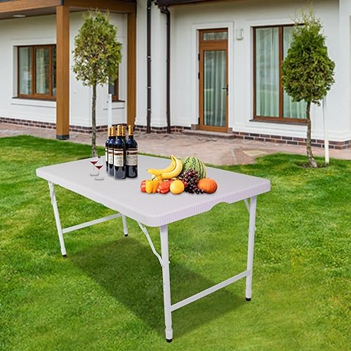 Miniatura 45 de Mesa plegable de plástico portátil de 4 pies/6 pies/8 pies, mesa de comedor de picnic blanca y negra, plegable por la mitad para campamento, fiesta