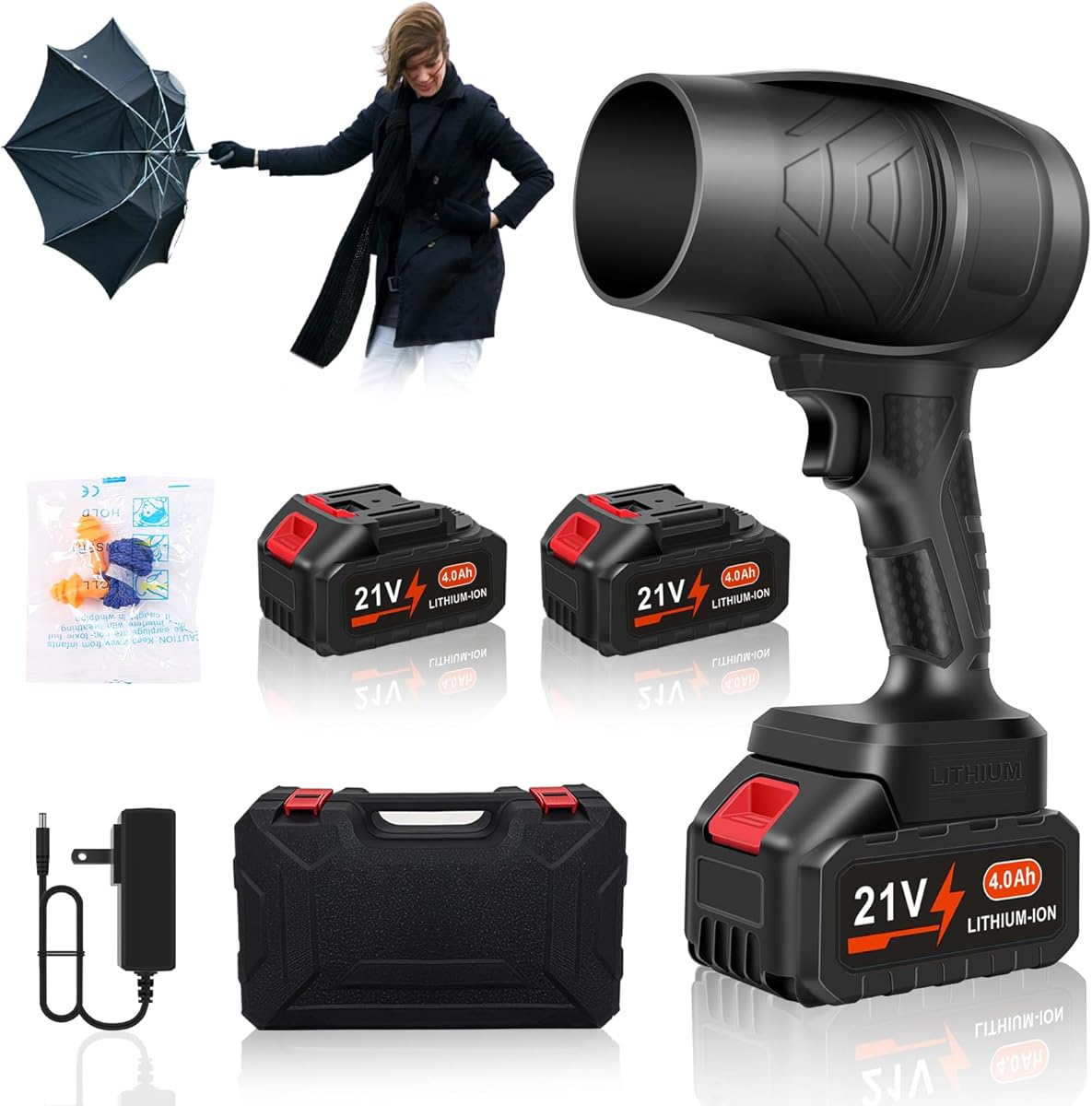 Leaf Blower Cordless, Powerful Handheld Electric Blower with 2×21V Batteries, Lightweight Leaf Blower for Lawn Care, Patio, Leaves, Snow & Dust Removal (Leaf Blower Cordless)