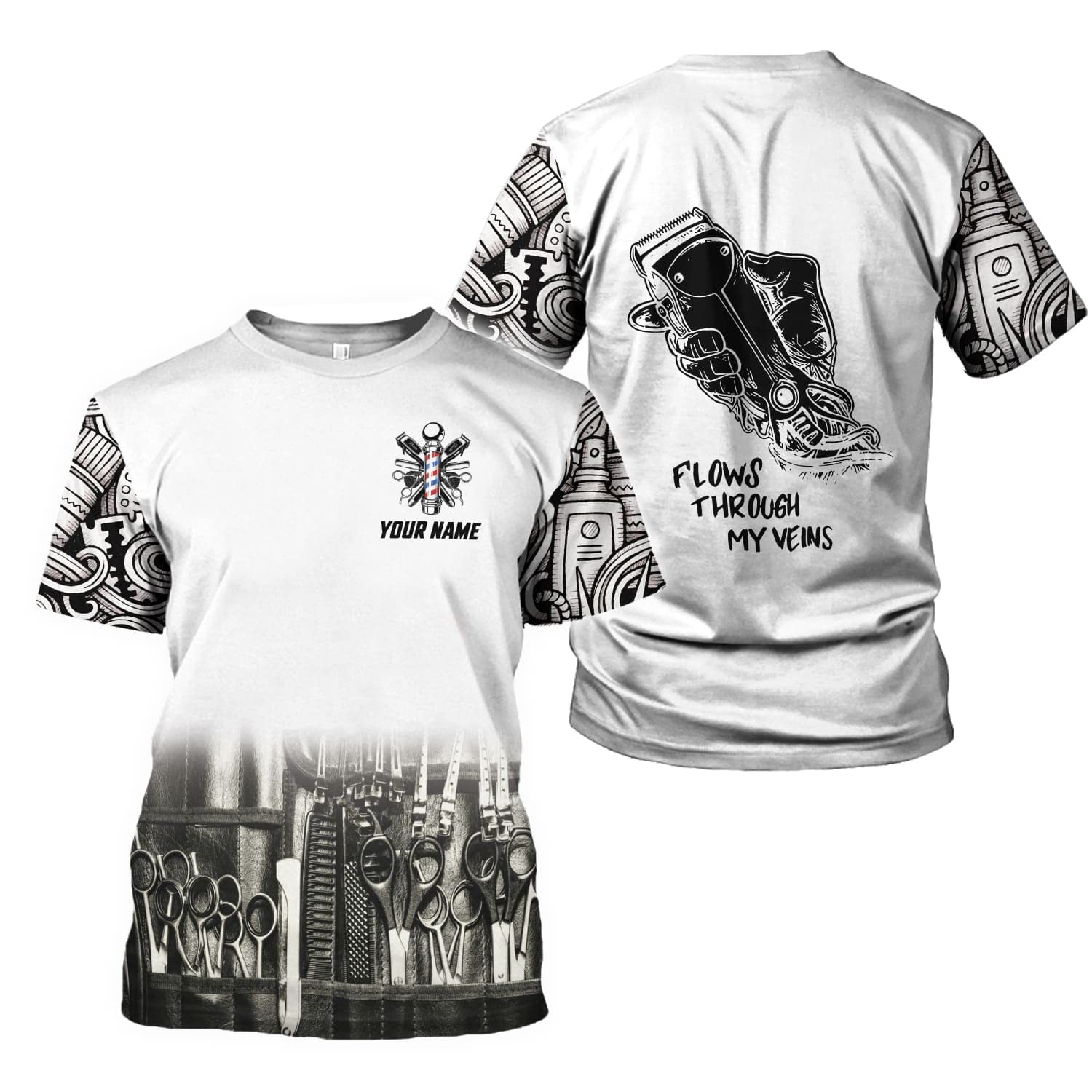 Personalized Barber Shop Shirt 3D Barber Shirts Hairdresser Haircutting Hairstylist Custom Salon Barber Tshirt Pole Scissors
