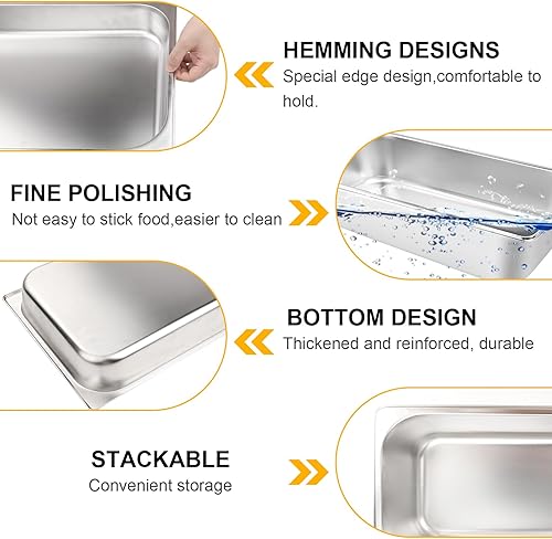 Miniatura 4 de Paquete de 2 sartenes de hotel, tamaño 11 de 2.5 pulgadas de profundidad, sartén de vapor antiatascos, sartén comercial de acero inoxidable, bandeja