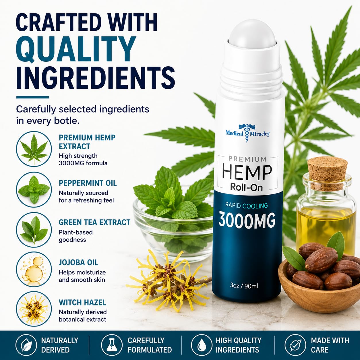 Medical Miracles Hemp Roll-On 3,000mg, 3 fl oz – Non-Greasy Topical Body Oil with a Cooling Feel – Roller Ball Applicator – Made in USA — Amazon image 5