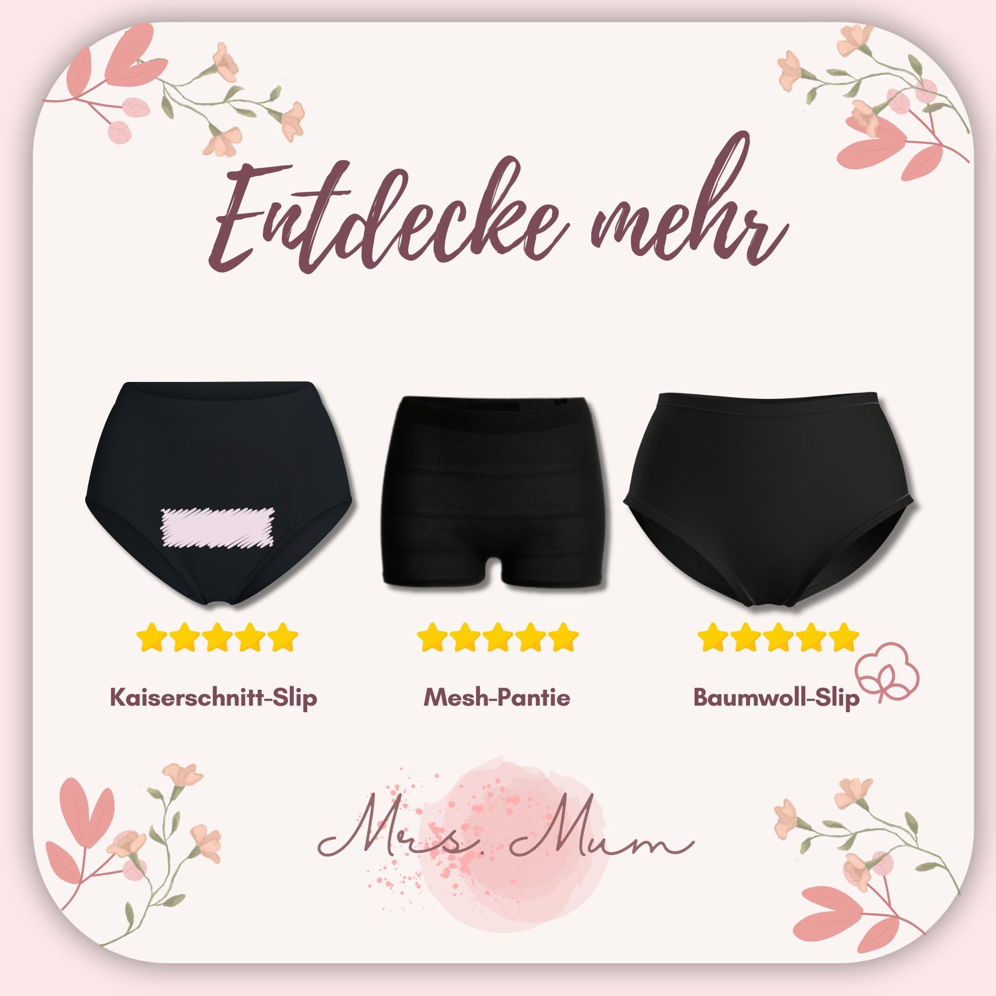 Mrs. Mum Wochenbett Unterwäsche I DERMATEST: SEHR GUT I Made in EU I Öko-Tex I 8er Set Wöchnerinnen Slips zur Fixierung von Wochenbett Binden nach Geburt I Netzhosen Wochenbett, Schwangerschaft