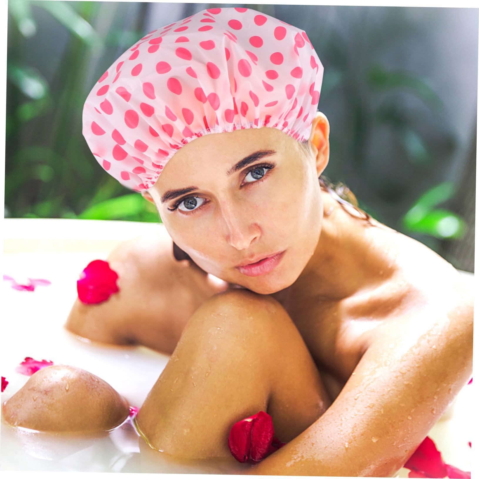 Healvian 12piezas Gorro Ducha Reutilizable Para Mujeres Gorro De Baño De Pevas Estampado De Puntos Cómodo y Duradero Para Spa y Ducha