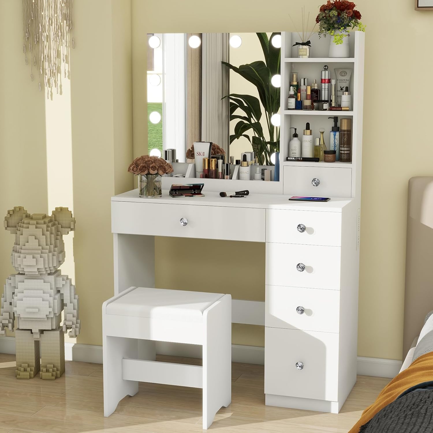 secilix Makeup Vanity, Vanity Desk with Mirror and Lights