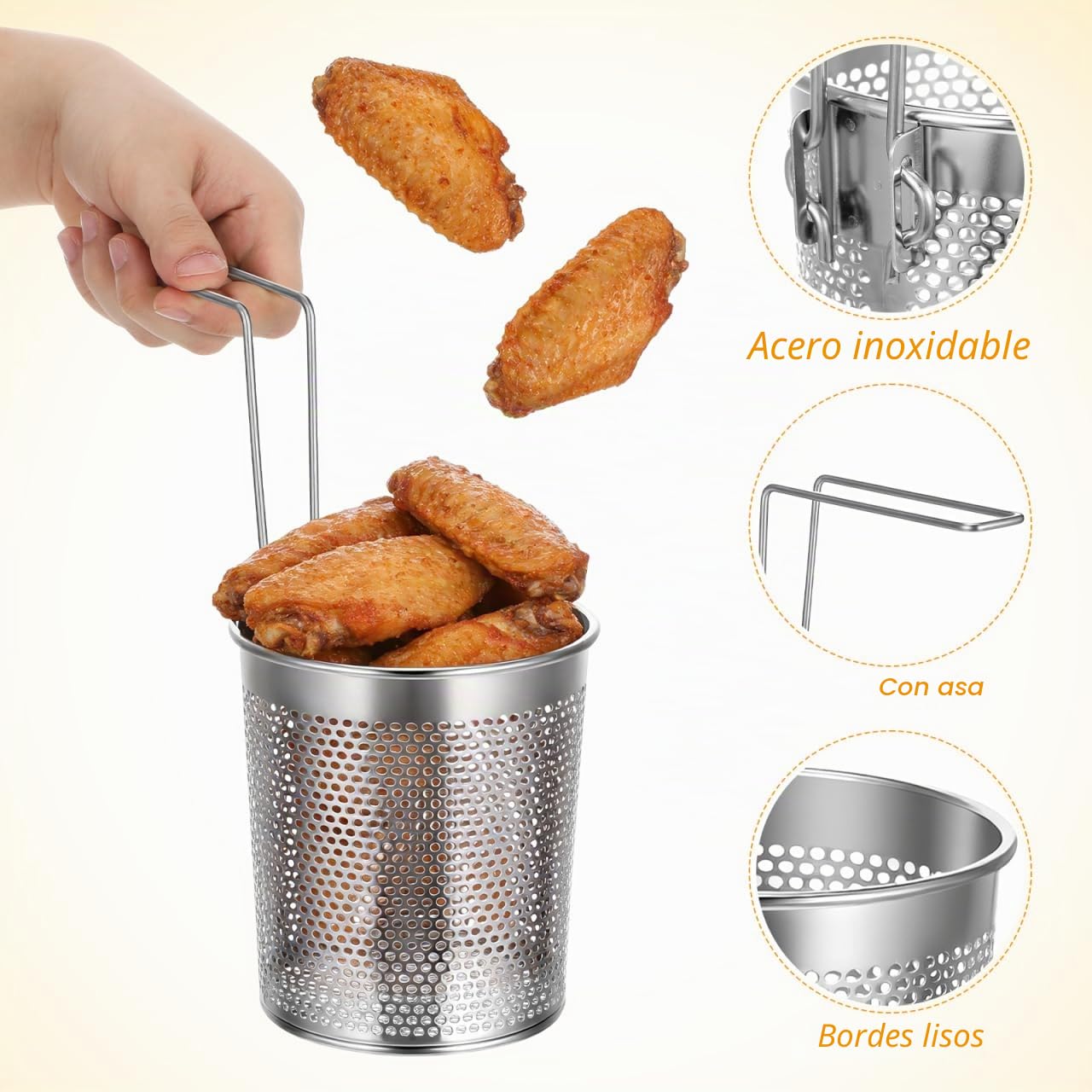 Hemoton Cesta de pasta plegable de acero inoxidable con asa, cesta de pasta, accesorio Hotpot, colador de cocina para pasta, albóndigas, verduras y freír, (Diámetro 5 pulgadas/13 cm)