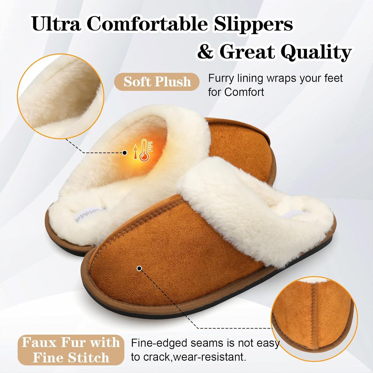 Besroad Mens Slippers Memory Foam House Slippers Warm Fuzzy Bedroom Slide House Shoes Indoor Outdoor Scuff - Image 3