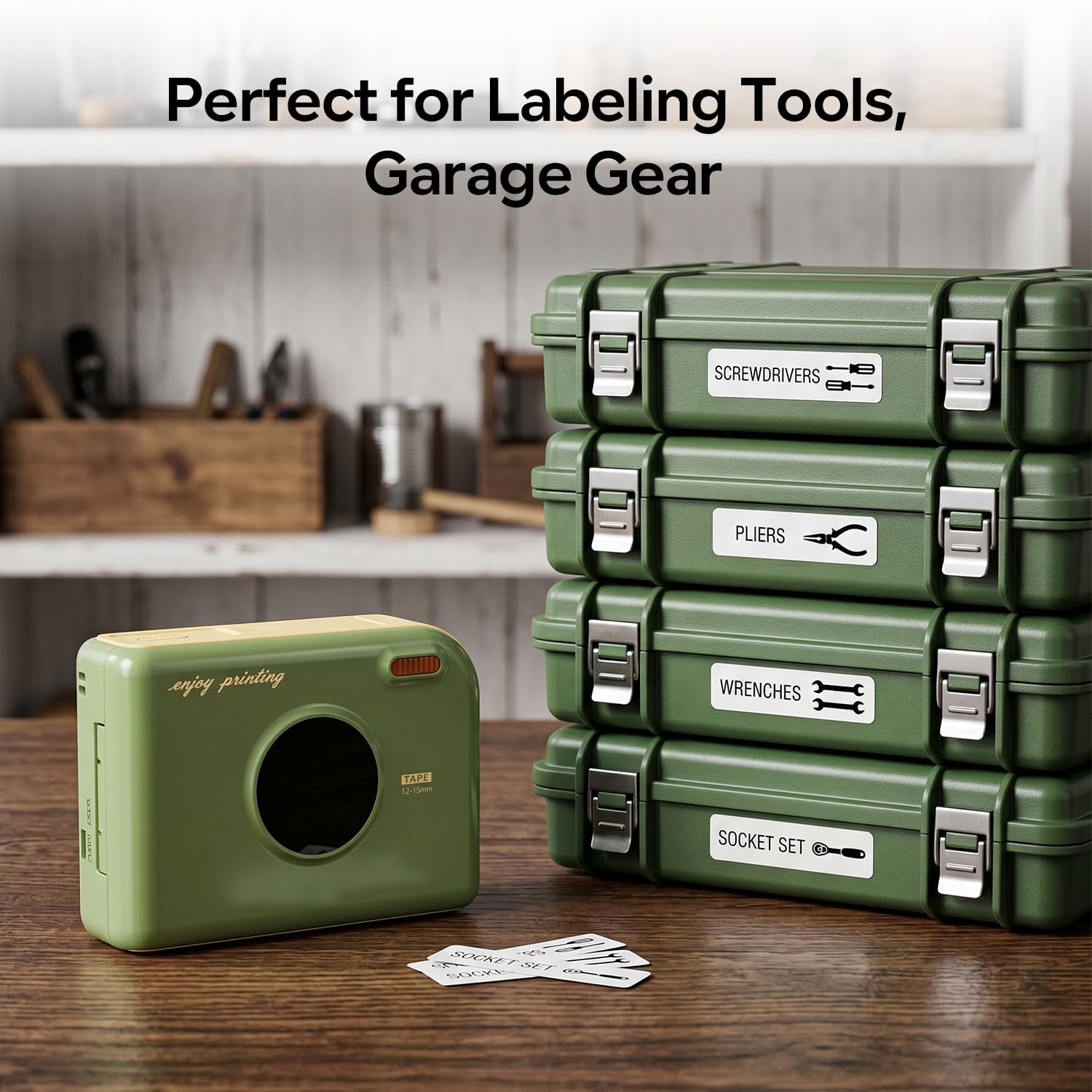 Phomemo A30 Etichettatrice Etichette Adesive, Stampante Portatile Bluetooth Termica | Stampa Etichette Adesive Personalizzate, Compatibile con iOS/Android/PC, 4 Rotolo Incluso, Verde Retrò