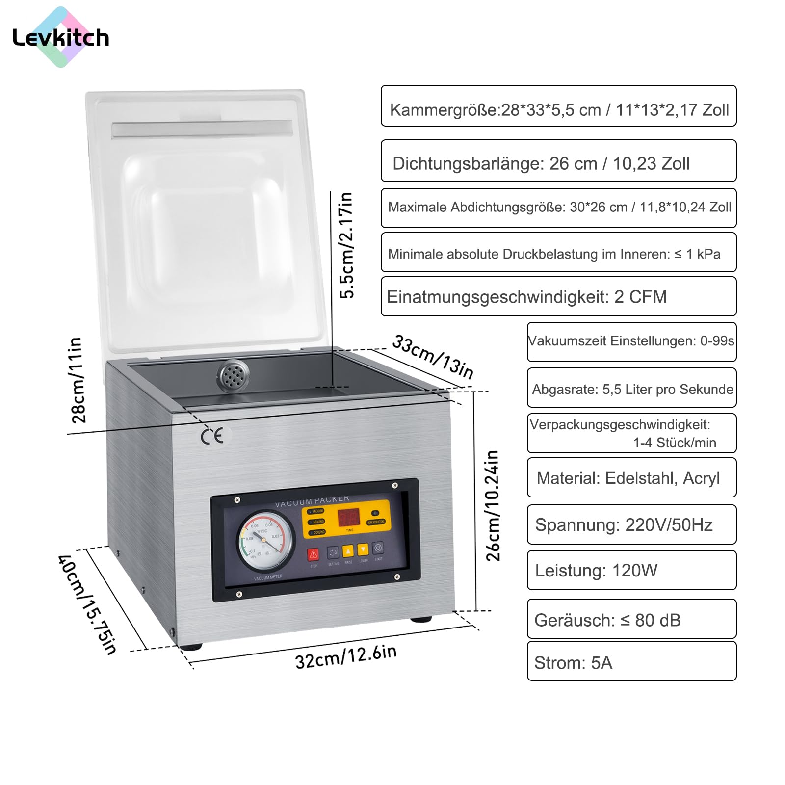 Kammervakuumierer aus Edelstahl Vakuumierer Vakuumiergerät, starke Vakuumpumpe 5L/s Kammer Vakuummaschine Vakuumiermaschine für trockene oder feuchte Lebensmittel