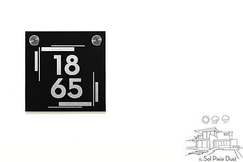 Miniatura 2 de Modern House Sign Small Square with Black Aluminum (ACP) and Silver Fiber Laser Engraved DesignsFonts- Home Address Plaque Abstract Line