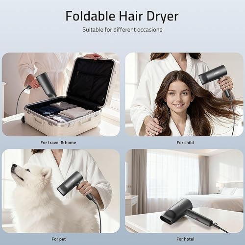 Miniatura 8 de CONFU Secador de pelo difusor para cabello rizado, secado rápido de 1500 W con difusor para mujeres, secador de pelo compacto y portátil de iones