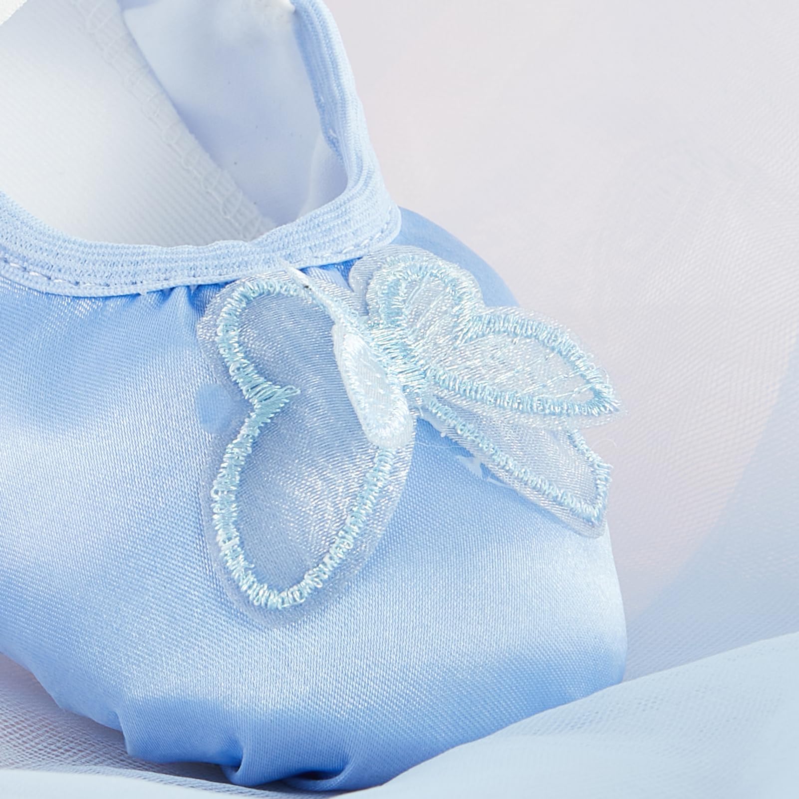 Phineein Enchanting Butterfly Ballet Shoes for Girls Ballerina Flats for Kids Dance - Soft Satin, Split Sole, Blue, Toddler 9